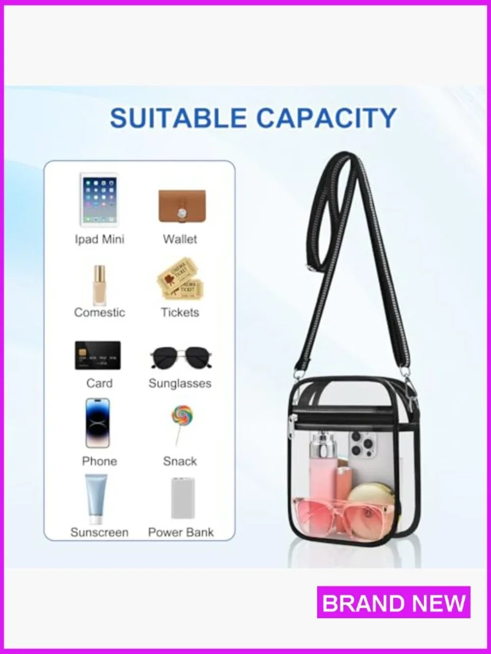 Clear Stadium Approved Crossbody Bag Messenger for Concerts Events Dual